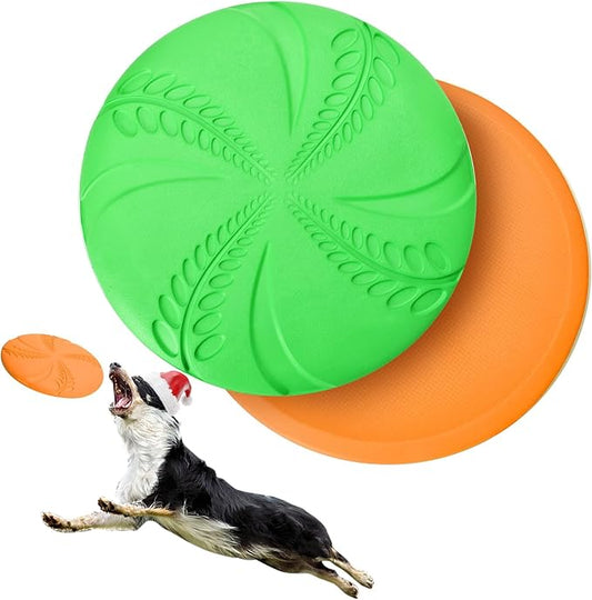 Nobleza 2 Pack Dog Flying Disc, Interactive Flyer Dog Toys for Small Medium Large Dogs to Fetch, Durable Outdoor Dog Disc Toy for Long-Distance Flies and Floats on Water, Orange & Green