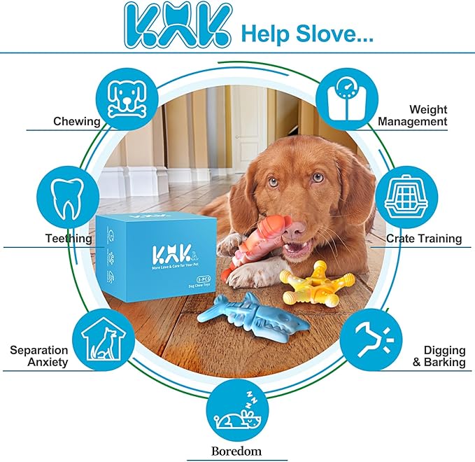 KXK Dog Toys 3 Pack, Indestructible Toys for Aggressive Chewers, Tough Dog Chew Toys for Large Medium Breed, Dog Bones Chew Toys for Super Chewer