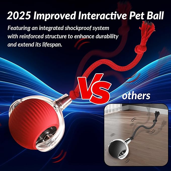 Interactive Cat Toys Ball,2025 New Upgrade Smart Automatic Moving Cat Toys, ElectricI Interactive Rolling Ball for Dog&Cat Indoor Activity.(red)