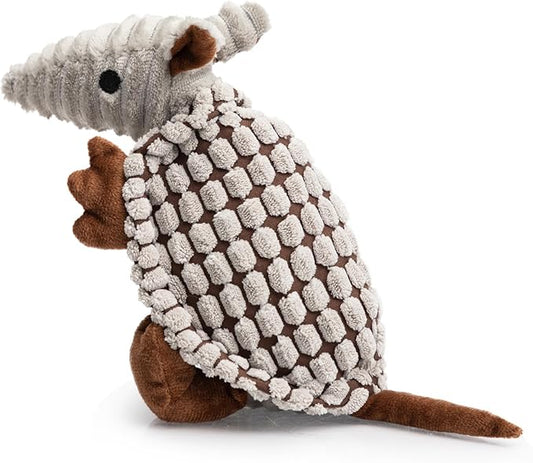 Hollypet Plush Dog Squeaky Toy Stuffed Armadillo Animal Pet Puppy Chew Toys with Clean Teeth for Small Medium Large All Breed Sizes Dogs, Gray, 8 in