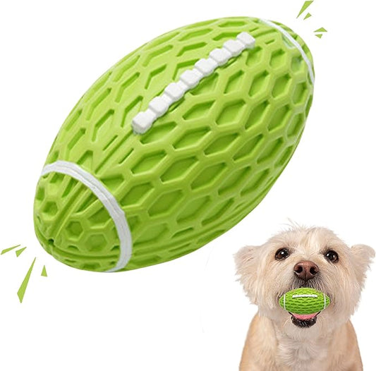 Small Squeaky Dog Toy, Rubber Dog Ball for Aggressive Chewers, Floating Fetch Outdoor Puppy Toys, Durable and Interactive Toy for Small Dogs, Bouncy Football, Green, Small
