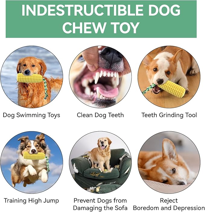 16 CM Indestructible Corn Dog Toy, Durable Toys for Aggressive Chewers, Rubber Dog Squeaky Toys, Puppy Teething Toys, Puppy Toy to Keep Them Busy for Small Medium and Large