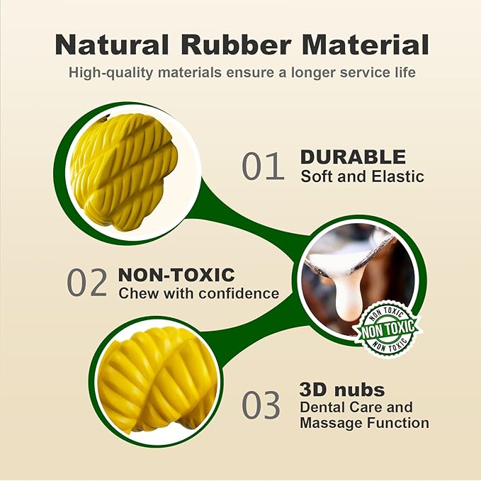 Dog Toys for Aggressive Chewers - Dog Toys for Medium Large Dogs, Toys for Traning, Indestructible Dog Toy with Beef Flavor, Natural Rubber Horseshoe-Shaped Chew Toys (Yellow)
