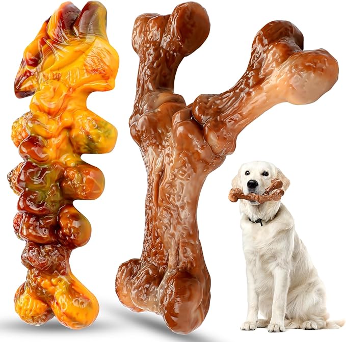 2-Pack Tough Large Dog Chew Toys - Bacon Flavor, Durable Nylon Dog Bone Toy for Aggressive Chewers, Small/Medium/Large Breed - Teeth Cleaning & Training, Avoid Loneliness & Gift