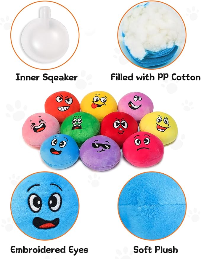 Squeaky Dog Toys, Interactive Soft Plush Puppy Toy Balls for Small Medium Breed, Cute Stuffed Pet Teething Ball Pack to Keep Dogs Busy
