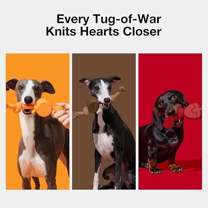 VETRESKA Dog Rope Toys Dental Cleaning Chew Toys Tug of War Dog Toy for Boredom Tough Rope Toy for Aggressive Chewers Puppy Chew Toys for Teething (Strawberry, Tangerine & Coffee)