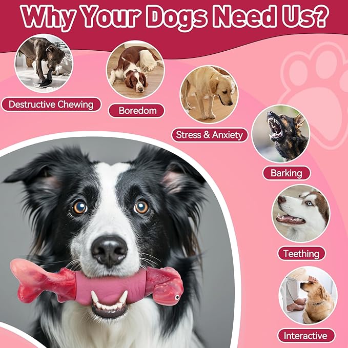 Dog Toys for Aggressive Chewers, Interactive Dog Chew Toy for Large Dogs, Indestructible Squeaky Toys to Keep Them Busy, Tough Toy for Medium/Large Breed Dogs Pink