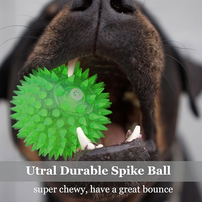 12pack Squeaky Dog Toys Spiky Dog Balls Cleans Teeth and Promotes Dental and Gum Health for Your Pet Squeaker Ball Toys for Aggressive Chewers (S 12PACK)