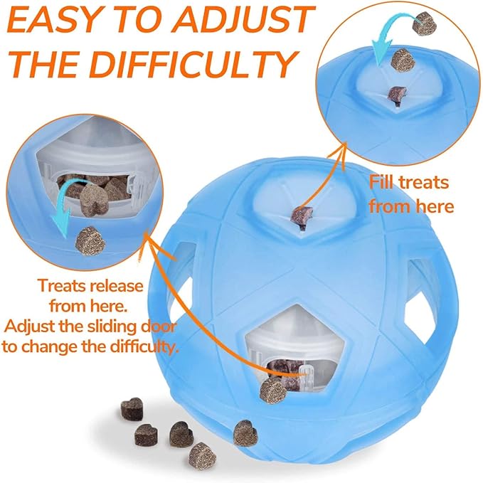 LumoLeaf Dog Treat Ball Toy, 5” Interactive Puzzle Toy for Small & Medium Dogs, Adjustable Difficulty Treat Dispenser, Slow Feeder for Mental Stimulation & Boredom Relief, Blue, 13cm