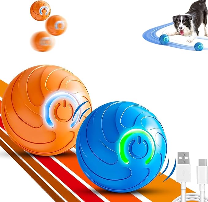 2 Pcs Shaky Ball Toy for Dogs, 2025 New Vibrating Dog Balls, Interactive Dog Ball, Automatic Rolling, Keep Them Busy, Suit for All Dogs(Orange+Blue)
