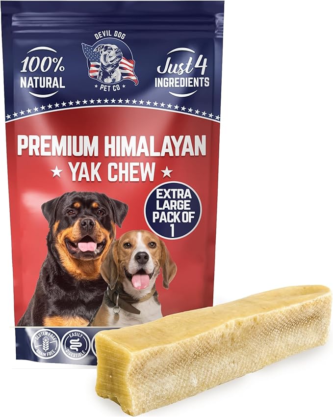 Devil Dog Pet Co. Himalayan Yak Cheese Dog Chews, Extra Large - 1 Pack, 100% Natural & Healthy, Lactose-Free, Long-Lasting Dog Treats, Premium Yak Milk Chew Bones for Dogs