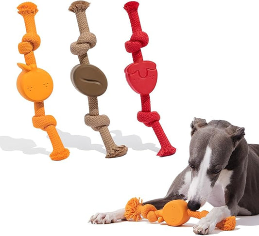 VETRESKA Dog Rope Toys Dental Cleaning Chew Toys Tug of War Dog Toy for Boredom Tough Rope Toy for Aggressive Chewers Puppy Chew Toys for Teething (Strawberry, Tangerine & Coffee)