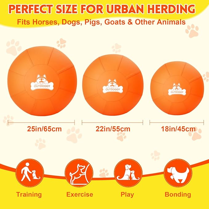 Herding Ball for Dogs 22 Inch - Dual-Layer Heavy Duty Herding Ball for Australian Shepherds, Border Collies & Cattle Dogs | Outdoor Herding Toy for Medium/Large Dogs-Backyard Training and Play-Orange