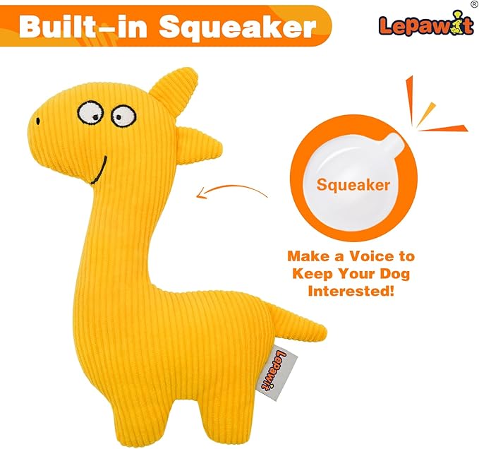 Squeaky Dog Toys, Cute Plush Toy for Dogs Indoor Play, Interactive Dog Toys with Non-Shedding Material for Small and Medium Dogs - Elephant & Giraffe, yellow
