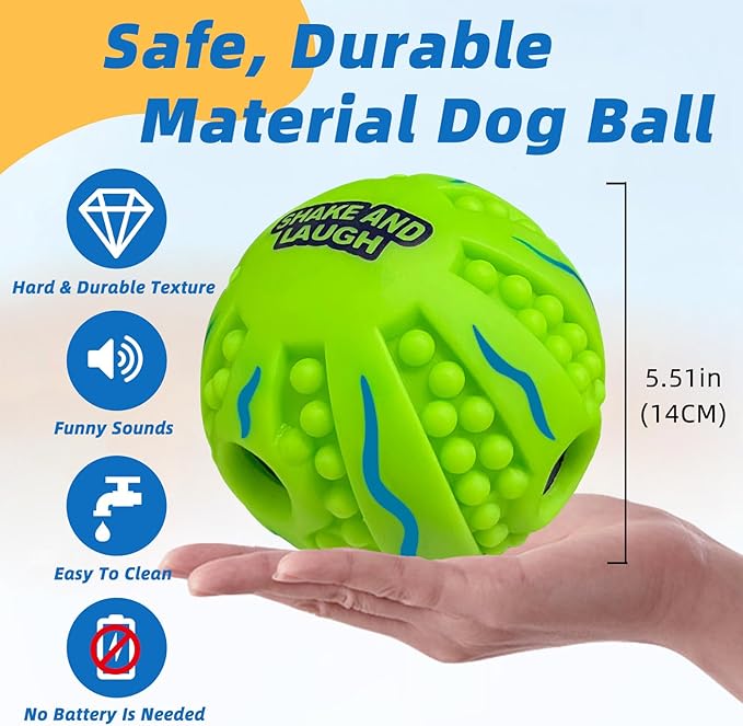 Spiky Interactive Dog Toys Ball, Shaking with Gibbering Sound, for Training, Teeth Cleaning & Herding, Wave, XL, 5.51 in (14 cm)