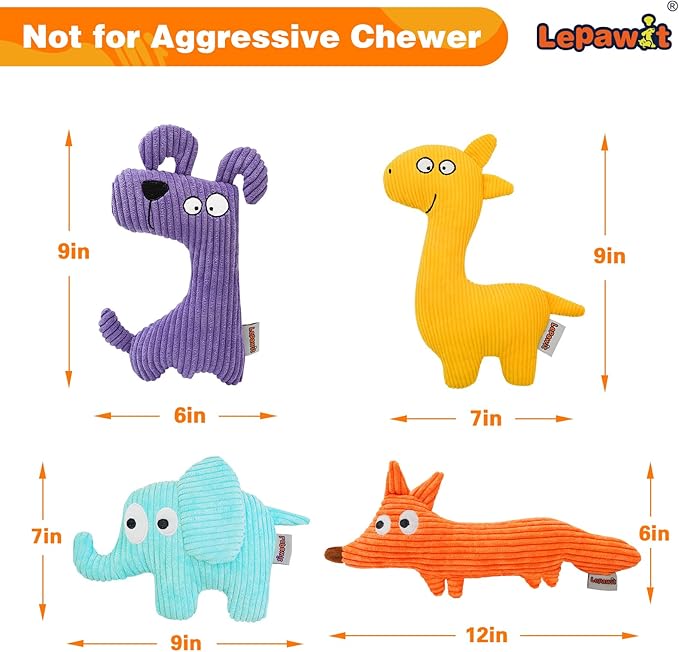 Squeaky Dog Toys, Cute Plush Toy for Dogs Indoor Play, Interactive Dog Toys with Non-Shedding Material for Small and Medium Dogs - 4pack, blue