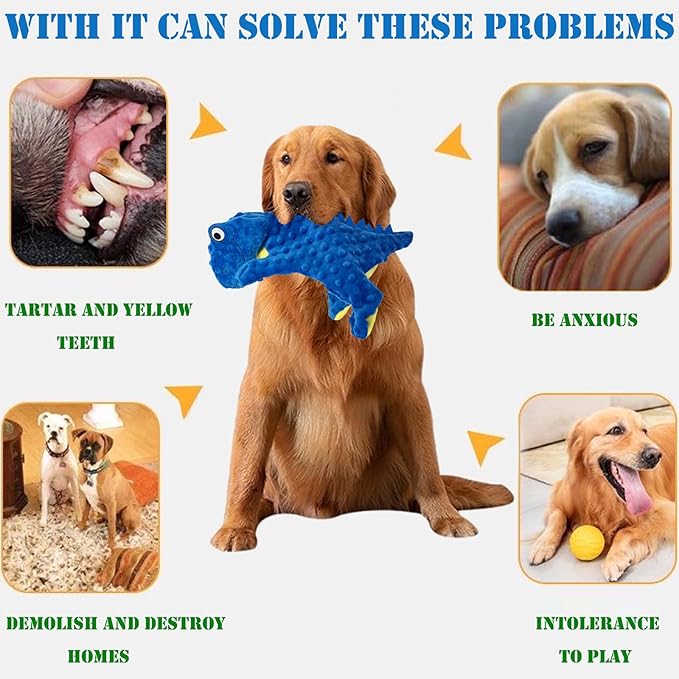 No Stuffing Dog Toys for Aggressive Chewers, Squeaky Wrinkled Toys, Durable Dog Chew Toys, Soft and Tough Plush Toys, Suitable for All Breeds of Dogs. (Dinosaur (Green))