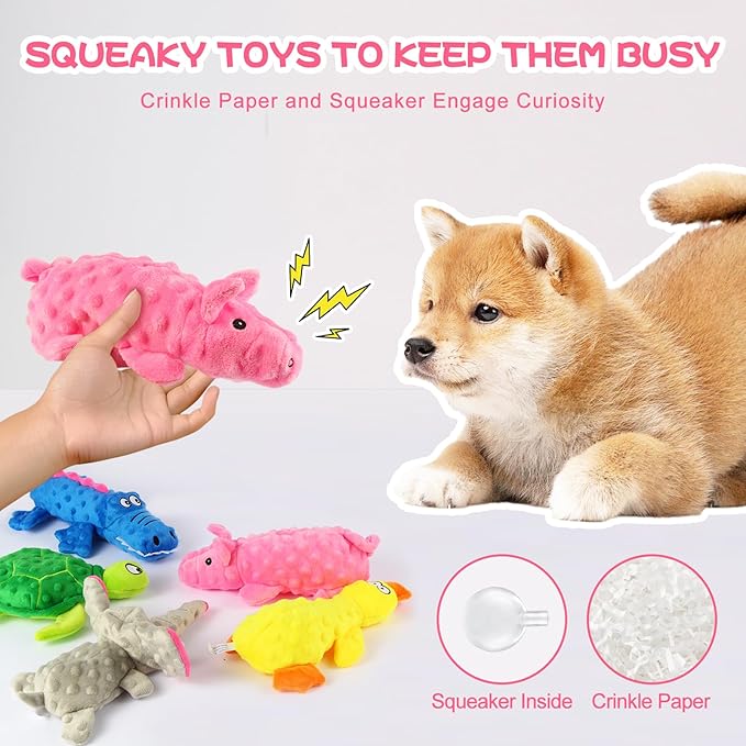 5 Pack Stuffed Animal Dog Toys for Aggressive Chewers, Squeaky Dog Toys for Large Medium and Small Dogs, Puppy Dog Chew Toys