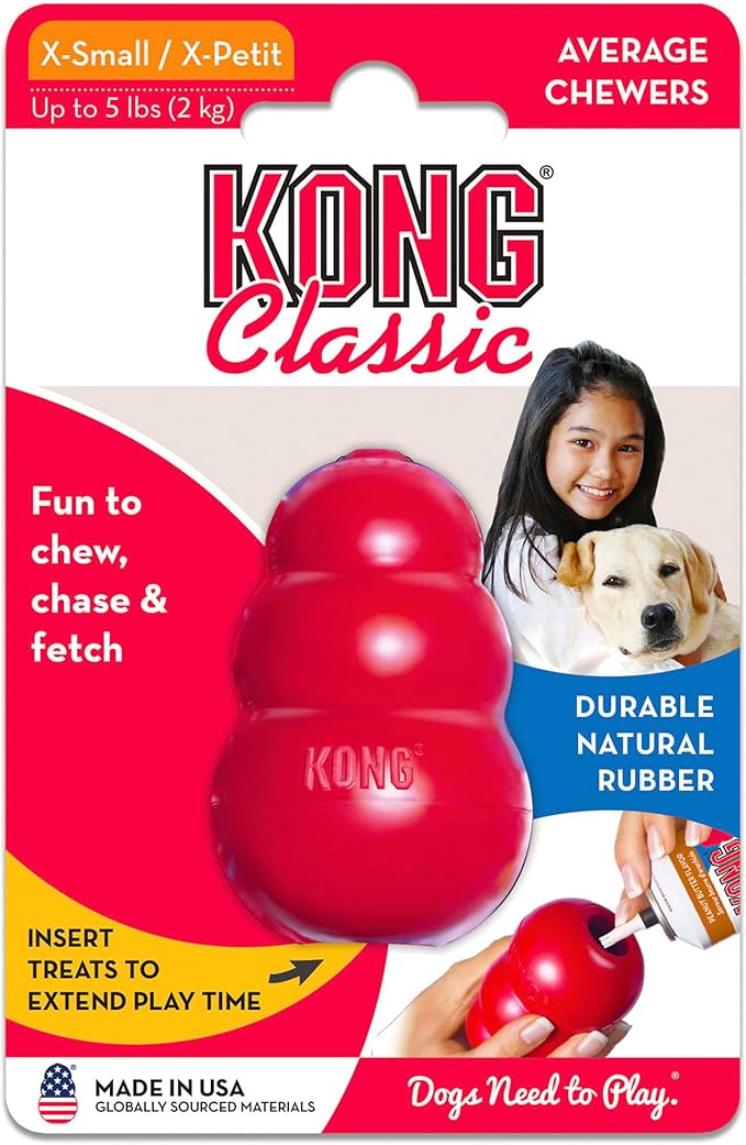 KONG Classic Stuffable Dog Toy - Fetch & Chew Toy for Dogs - Treat-Filling Capabilities & Erratic Bounce for Extended Play Time - Durable Natural Rubber Material - for Extra Small Dogs