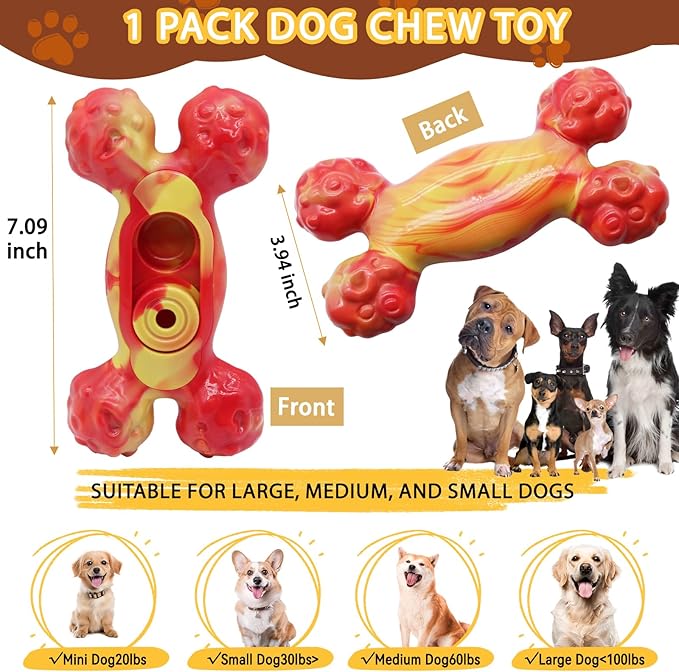 Dog Chew Toys for Aggressive Chewers, 1 Pack Indestructible Dog Toy for for Medium/Large Breed, Nylon Dog Toys to Keep Them Busy,Bacon Flavor (Orange)