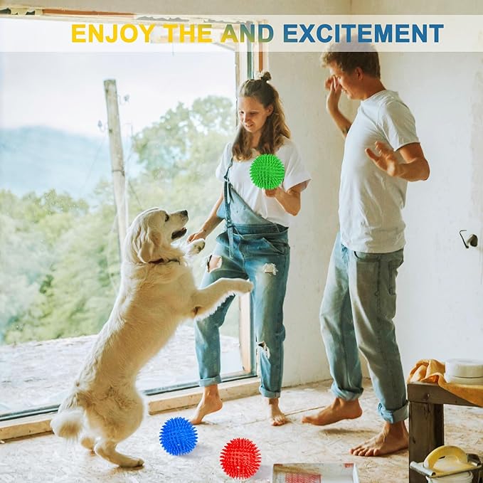 Beieverluck 6 Pack 4.5 Inch Squeaky Dog Toy Balls Spikey Dog Balls Large Dog Chew Toys for Medium Large and Small Dogs for Aggressive Chewers,6 Colors