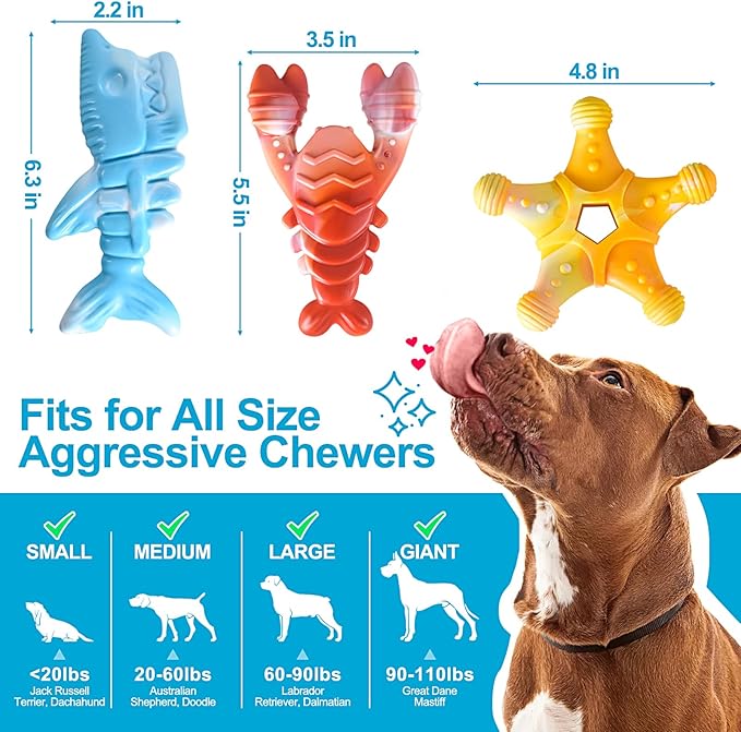 KXK Dog Toys 3 Pack, Indestructible Toys for Aggressive Chewers, Tough Dog Chew Toys for Large Medium Breed, Dog Bones Chew Toys for Super Chewer