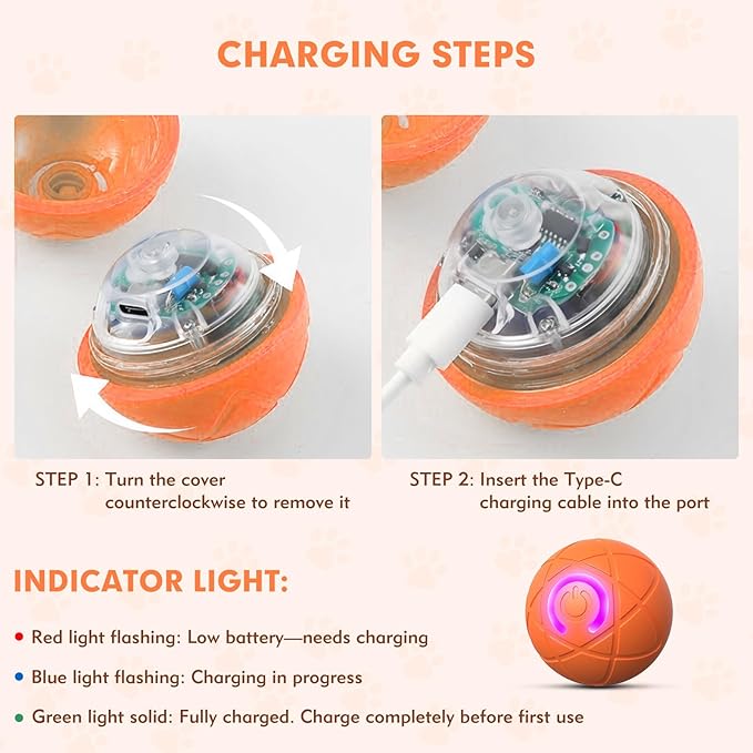 Interactive Dog Toys for Small Dogs, USB Rechargeable Smart Jumping Ball for Dogs, Chew-Resistant TPE & BPA-Free Vibrating Dog Ball, LED Light-Up Play for Mental Stimulation & Indoor Play (Orange)