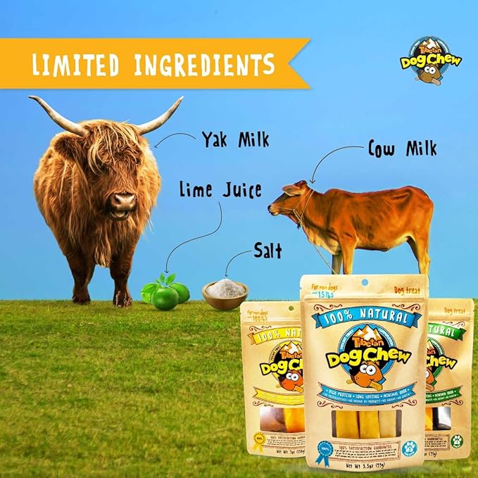 Tibetan Dog Chew Yak Cheese Sticks - Natural Treats for Small Dogs, Longer Lasting, Digestible, Promotes Dental Health, Rawhide, and Grain-Free, Ideal for Aggressive Chewers, 5-Pack