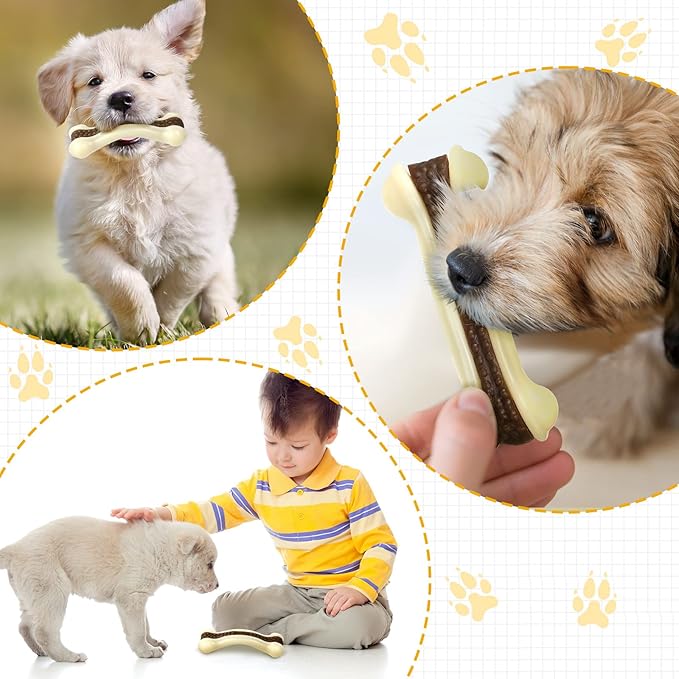Sosation 3 Pack Chew Toys for Aggressive Chewers, Bone Toys Nylon Beef Flavor Dog Teething Toys for Large/Medium/Small Puppies Breeds(Small, Curved Bone)