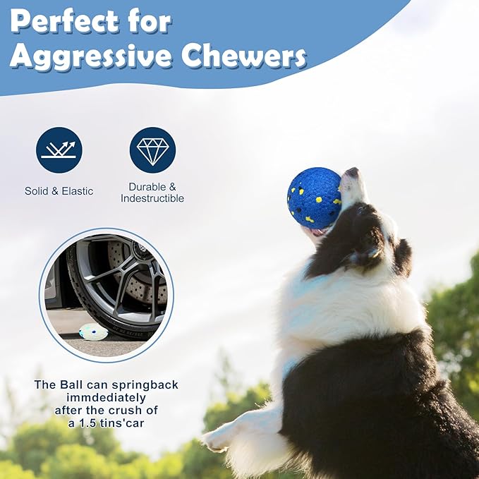 2 Pack Dog Indestructible Tennis Balls for Dogs Durable Bouncy Balls for Aggressive Chewers Interactive Dog Toys for Water Toy Fetch(White,Blue)