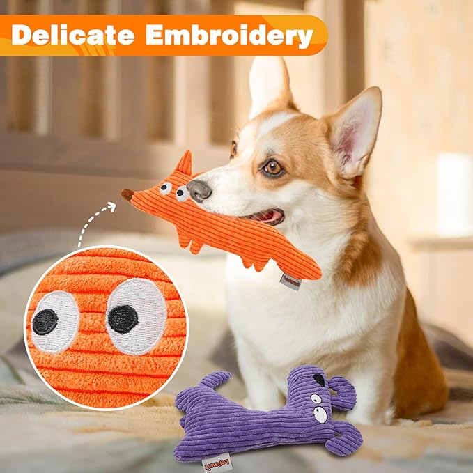 Squeaky Dog Toys, Cute Plush Toy for Dogs Indoor Play, Interactive Dog Toys with Non-Shedding Material for Small and Medium Dogs - Fox & Dog, orange