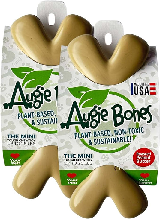 2-Pack Non-Toxic Dog Toys - Sustainable Roasted Peanut Butter Flavored Dog Chew Toys for Aggressive Chewers - Plant-Based Bioplastic Pet Toys - Made in The USA (Mini)