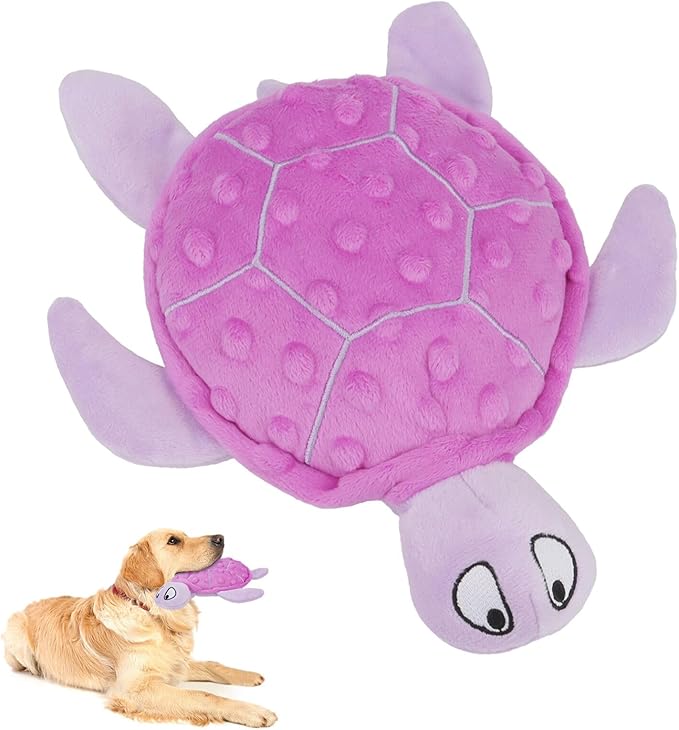 Squeaky Sea Turtle Plush Dog Toy - Durable, No Stuffing, Interactive Chew Toy for Small Dogs - Relieve Anxiety, Teething, and Keep Them Busy for Puppy(Purple)