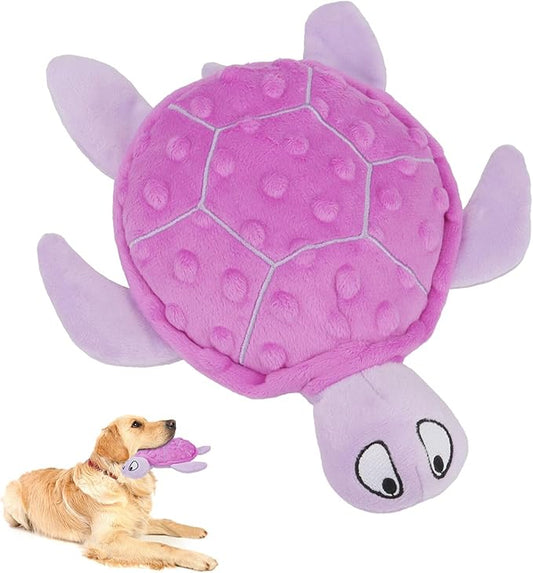 Squeaky Sea Turtle Plush Dog Toy - Durable, No Stuffing, Interactive Chew Toy for Small Dogs - Relieve Anxiety, Teething, and Keep Them Busy for Puppy(Purple)