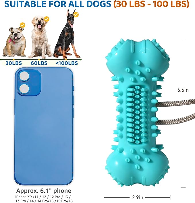 Dog Chew Toy for Aggressive Chewers, Durable Dental Cleaning Treat Toy, Food Dispensing Interactive Toy for Small, Medium & Large Dogs, Teeth Cleaning, Keep Busy, Tough Natural Rubber (Green)