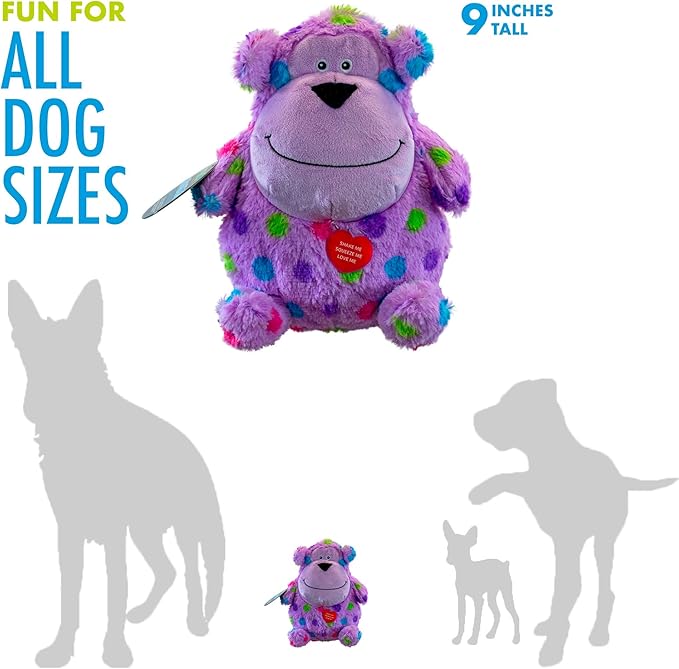 Hero - Chuckles Bellies - Polka-Dotted Monkey Plush Dog Toy - Dog Squeaky Toys - Durable Stuffed Animal with 3 in 1 Squeaker