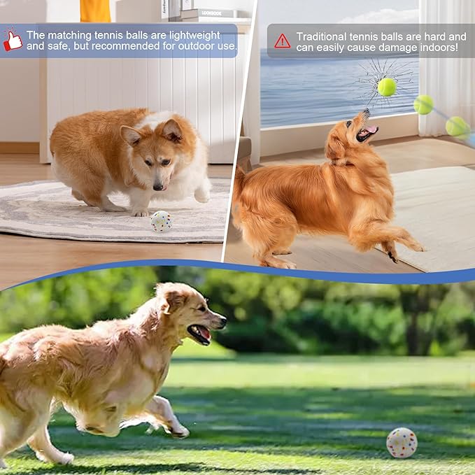 SOCO Automatic Ball Launcher for Dogs - 3 Distance Settings (40/60/80FT) w/Remote Control | 2.5" ETPU Tennis Balls | Indoor/Outdoor Dog Toy | 6 Balls & Quick Charge Included