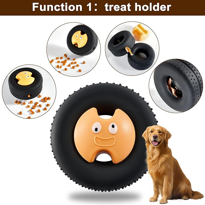 Indestructible Dog Chew Toy - Tough Rubber Treat Dispenser for Aggressive Chewers, Interactive Mental Stimulation Puppy Teething Toys for Small, Medium Large Dogs