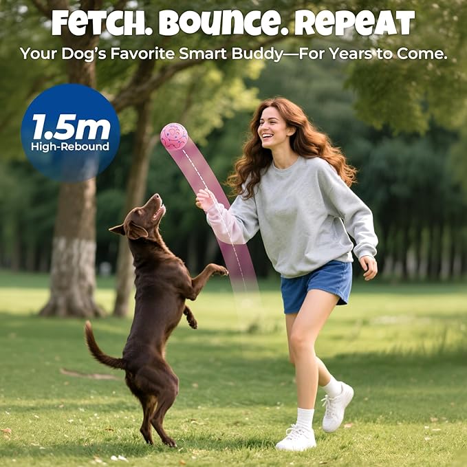 Dog Balls: Interactive Dog Ball Auto Rolling - Interactive Dog Toys for Aggressive Chewers - Bouncy & Throwable, Type-C Rechargeable, Washable, for Small & Medium & Large Dogs – Pink