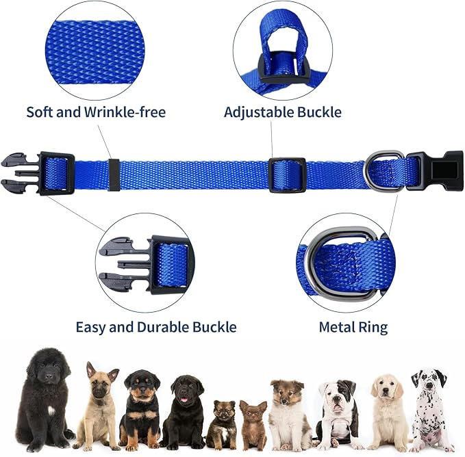 Dog Collar Adjustable Puppy Collar for Small Medium Large Dogs, Nylon Safety Collars with Leopard Print Night Visibility, Blue L