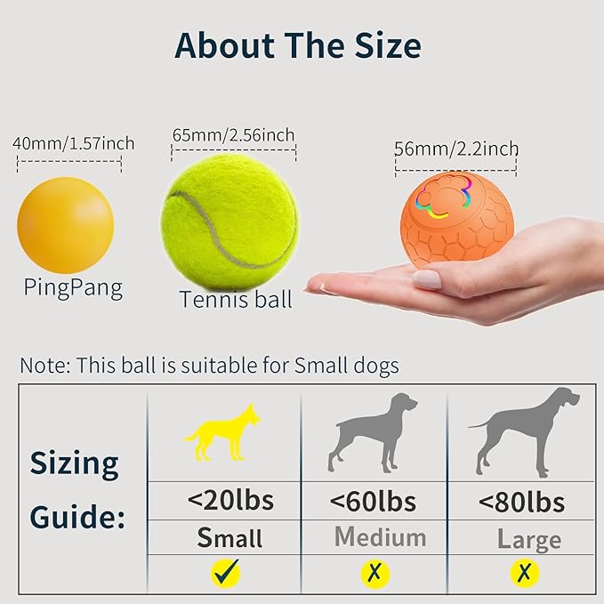 Smart Interactive Dog Toys Ball, Auto Bouncing Rotating Ball, Moving Pet Toys for Small Dogs Under 20 lbs - 2.2 Inch Puppy Toy for Indoor/Outdoor Play, USB Rechargeable, Fun Gift for Boredom, Orange