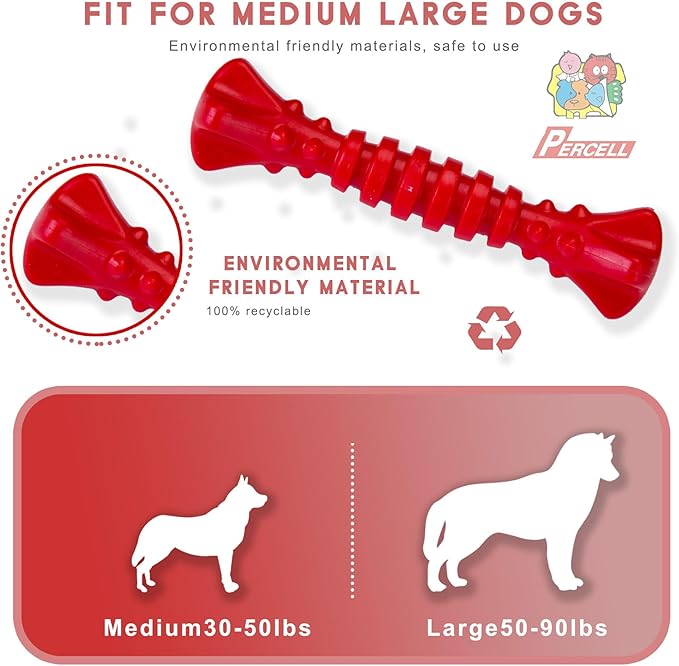 7-1/2" Dog Chew Toys - Thermoplastic Rubber Dog Chew Spiral Bone with Strawberry Flavor, for Medium Large Dogs (Strawberry)