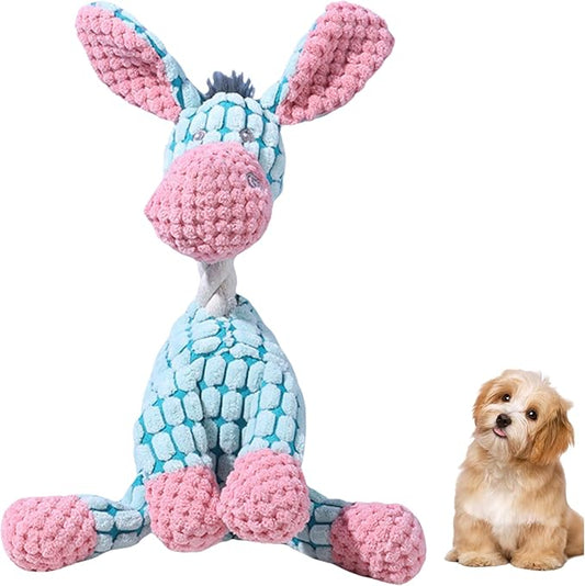 2025 Upgrade Colorful Indestructible Plush Dog Toys for Aggressive Chewers Small Medium Large Breed, Crinkle Squeaky Puppy Chew Toys for Teething, Mellow Calming Pillow Toys (Pink Blue Donkey)
