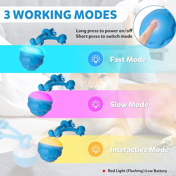 Interactive Dog Toys, Dog Toys to Keep Them Busy with Squeaky, Active Moving Dog Ball for Puppy and Medium Dogs, Durable Power Tail 2.0 Dog Toy，USB Rechargeable