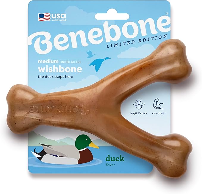 Benebone Wishbone Durable Dog Chew Toy for Aggressive Chewers, Duck, Made in USA, Medium