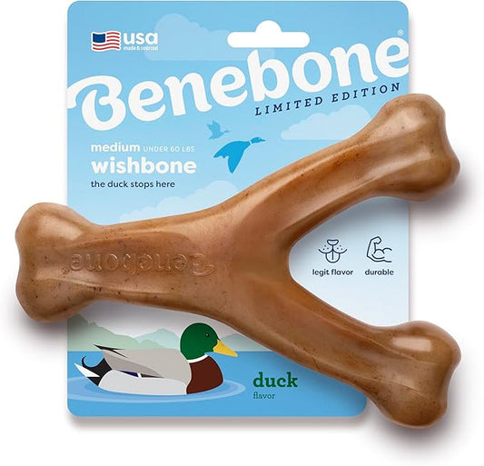 Benebone Wishbone Durable Dog Chew Toy for Aggressive Chewers, Duck, Made in USA, Medium