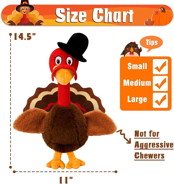 Thanksgiving Dog Toys, Turkey Squeaky Dog Toys with Cotton Rope and Crinkle, Thanksgiving Dog Gifts for Small Medium and Large Dogs