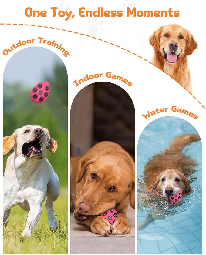 SCHITEC Squeaky Dog Toys for Aggressive Chewers, Tough Rubber Bouncy Balls for Boredom, Durable Pet Chew Toy Ball for Large Medium Breed Dogs (3.4 * 4.5inch)