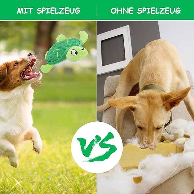 Squeaky Sea Turtle Plush Dog Toy - Durable, No Stuffing, Interactive Chew Toy for Small Dogs - Relieve Anxiety, Teething, and Keep Them Busy for Puppy(Green)