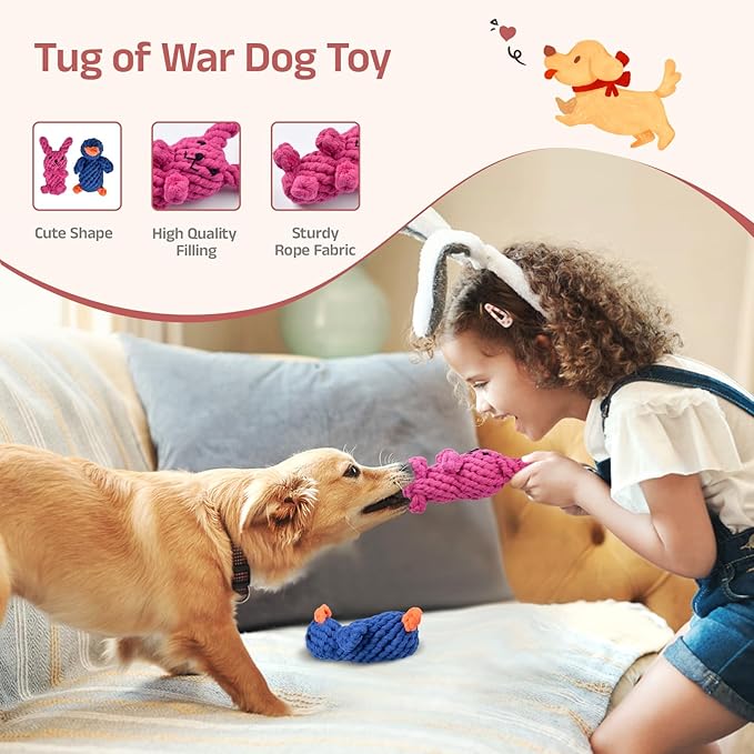 5pcs Dog Toys, Dog Chew Toys Tug of War Doggie Rope Toy, Tough Squeaky Toy for Small and Medium Breed for Teeth Cleaning